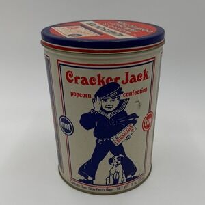 Vintage CRACKER JACK Tin Can 11oz Limited Edition 1990 Decor Retro Baseball